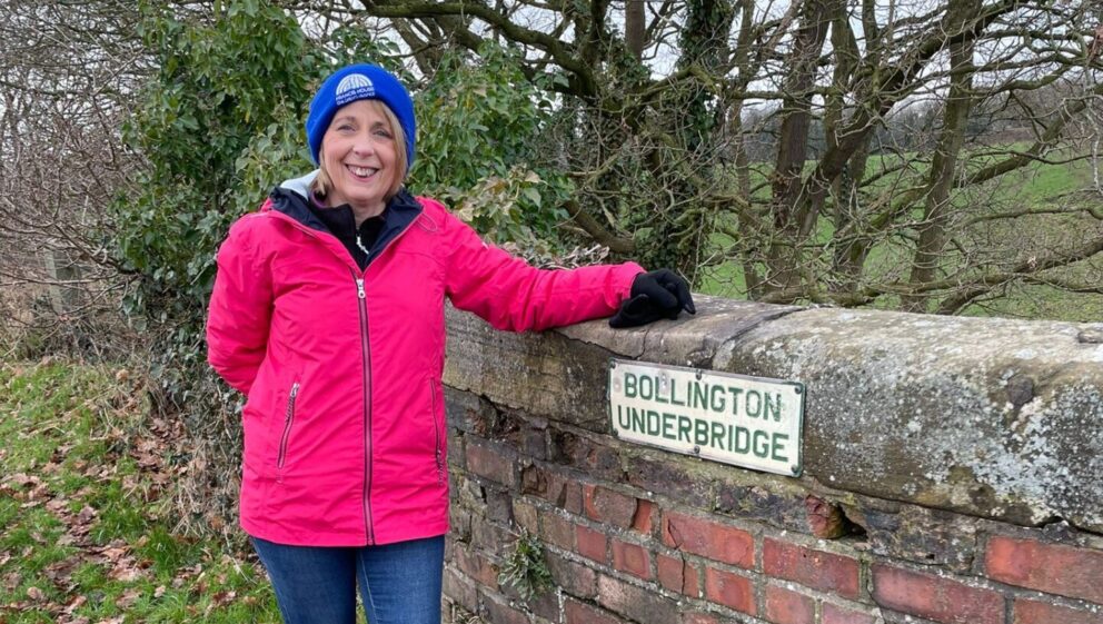 Julie Williams poses on her Winter Wander by the Bollington Underbridge along the Lymm Loop